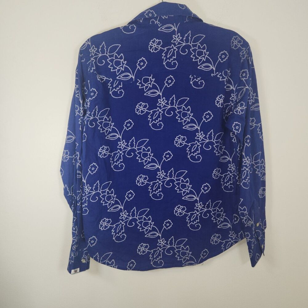 Cruel Girl Royal Blue Western Style Floral Pearl Snap Shirt Women's LARGE - Picture 4 of 8